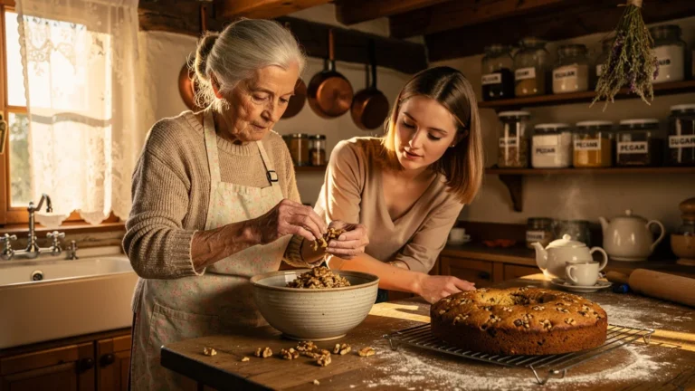 Grand-mère guidant sa petite-fille pour faire un gâteau aux noix traditionnel avec amour et précision