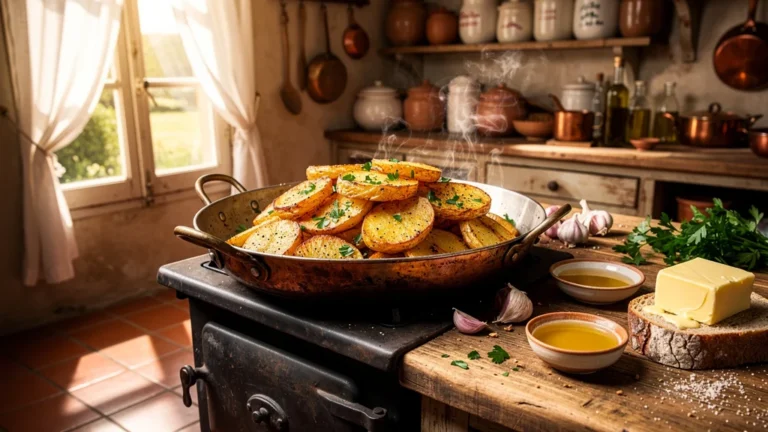 Pommes sarladaises dorées à la graisse ou au beurre, plat traditionnel pour un repas du dimanche convivial