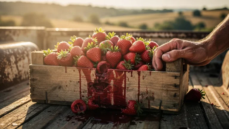 70 € de fraises gâchées transportées sans glacière depuis Vergt, fruits abîmés et jus rouges