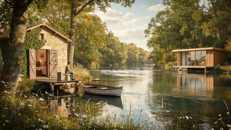 Gîte au bord de la Vézère et de la Dordogne avec rivière calme et ambiance paisible, lieu idéal pour poser ses valises