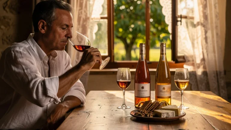 Dégustation de trois vins de noix du Sarladais à l'apéritif, ambiance chaleureuse et rustique