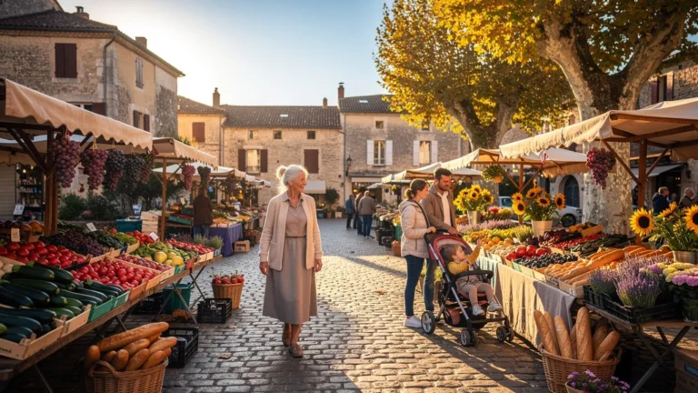 Marché de Belvès le samedi matin, ambiance calme et flânerie au cœur du village médiéval