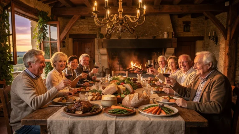 Dîner de ferme-auberge à Cadouin en Périgord avec ambiance rustique et plats traditionnels